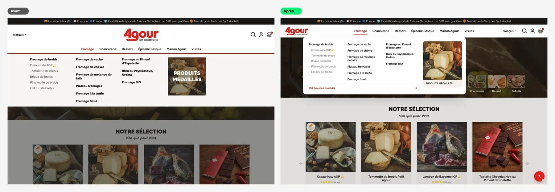 Agour — comprar en el móvil tan fácil como en la tienda — El menú se abre en una tarjeta clara