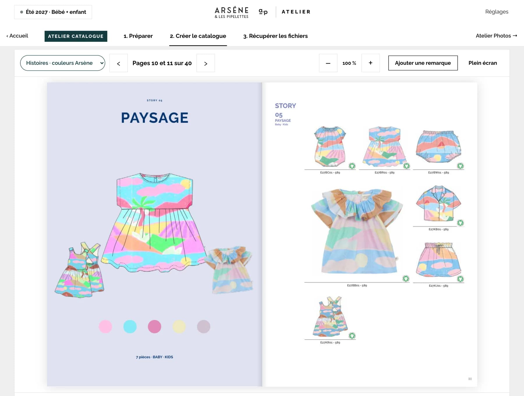 Arsène — catálogos de colección listos sin semanas de maquetación — Resultado: la historia «Paysage», con los colores de Arsène