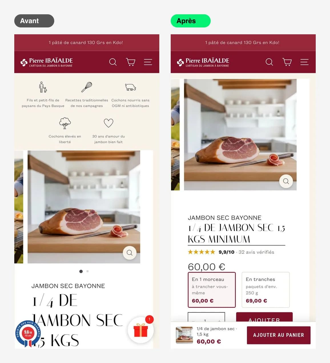 Pierre Ibaïalde — pedir para las fiestas, de forma sencilla, desde el móvil — El cuarto de jamón se compra desde la primera pantalla (móvil)