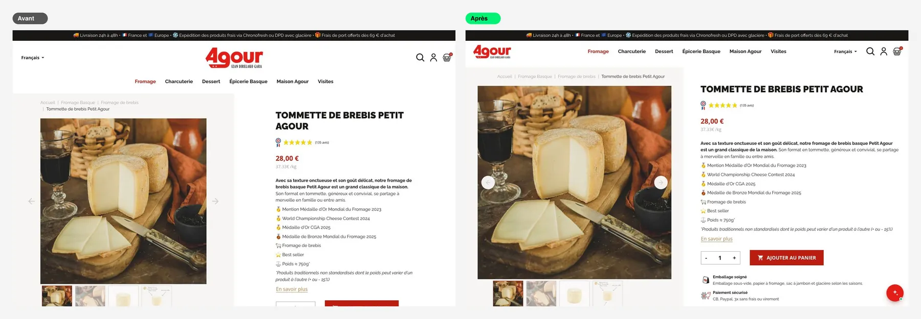 Agour — comprar en el móvil tan fácil como en la tienda — La ficha de producto va a lo esencial