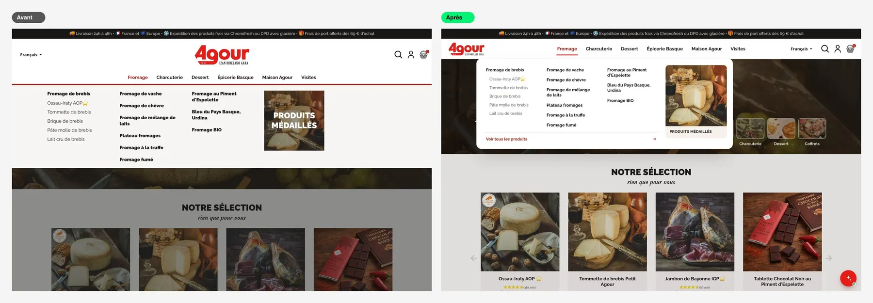 Agour — comprar en el móvil tan fácil como en la tienda — El menú se abre en una tarjeta clara