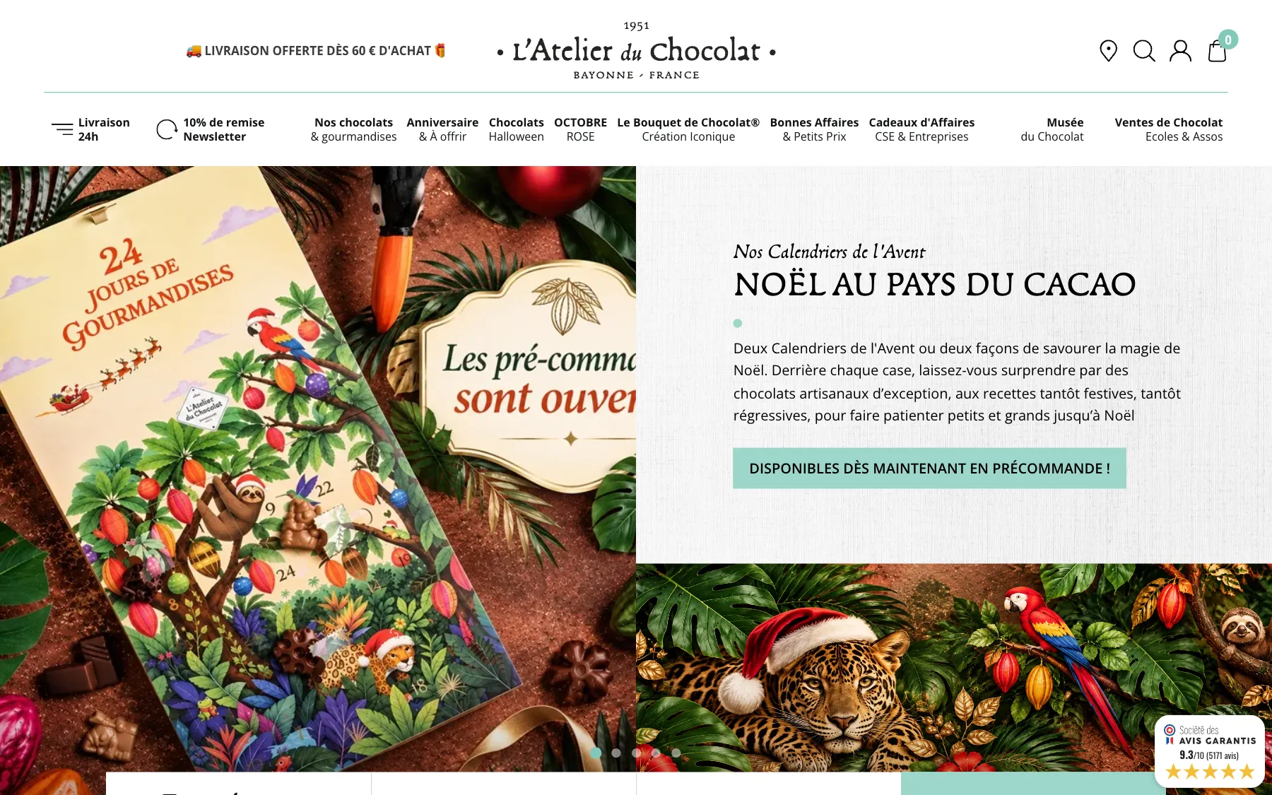L'Atelier du Chocolat — quitar los frenos entre el escaparate y el carrito — La portada en temporada de calendario de Adviento